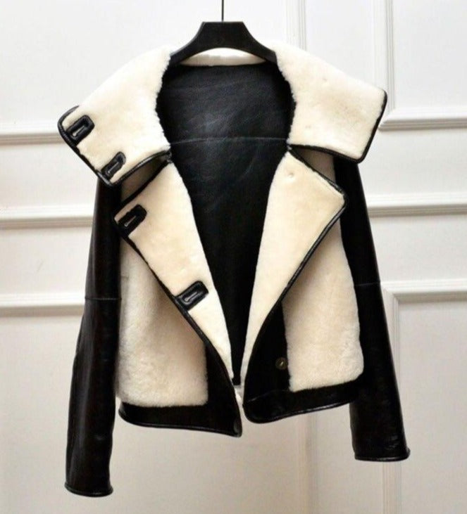 Genuine Leather Merino Real Sheep Fur Hooded Jackets