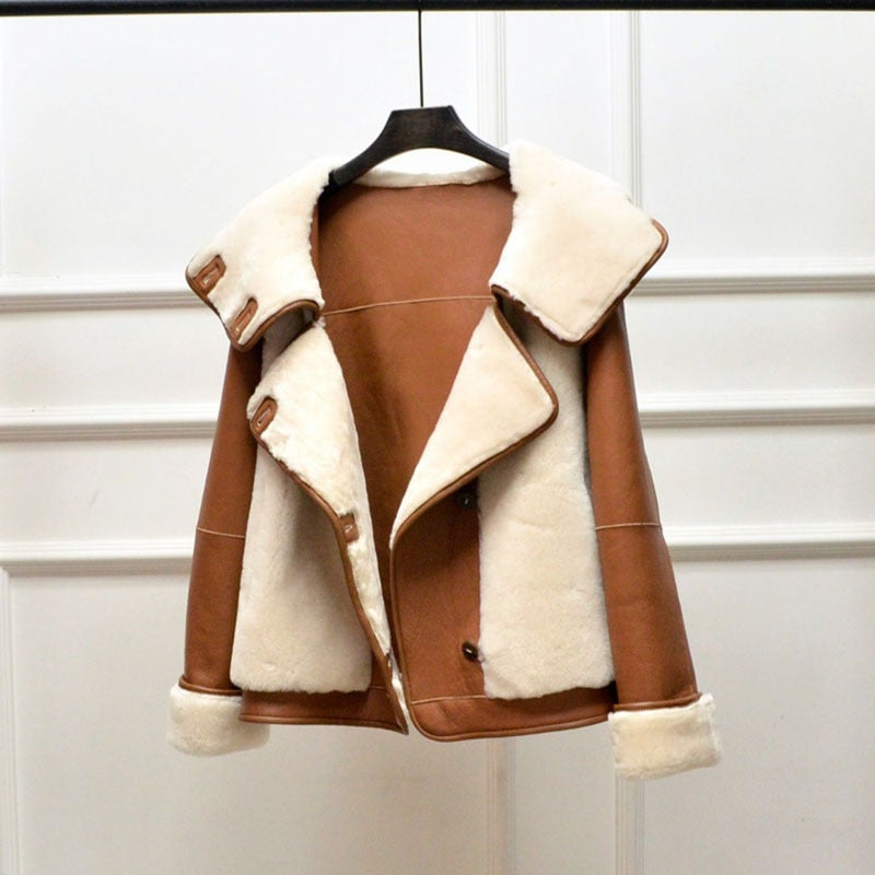 Genuine Leather Merino Real Sheep Fur Hooded Jackets