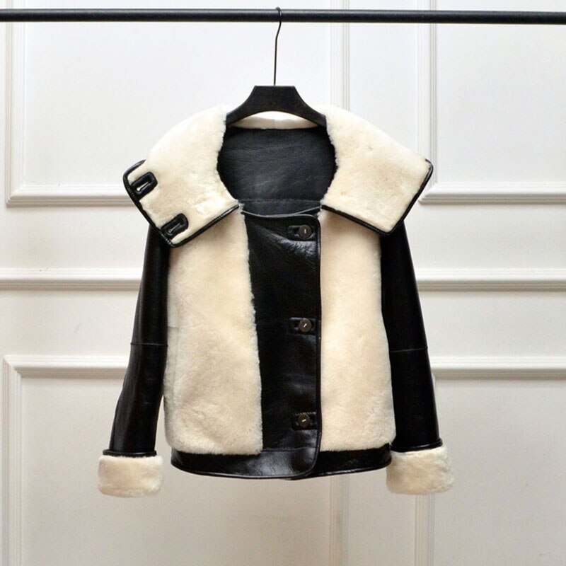 Genuine Leather Merino Real Sheep Fur Hooded Jackets