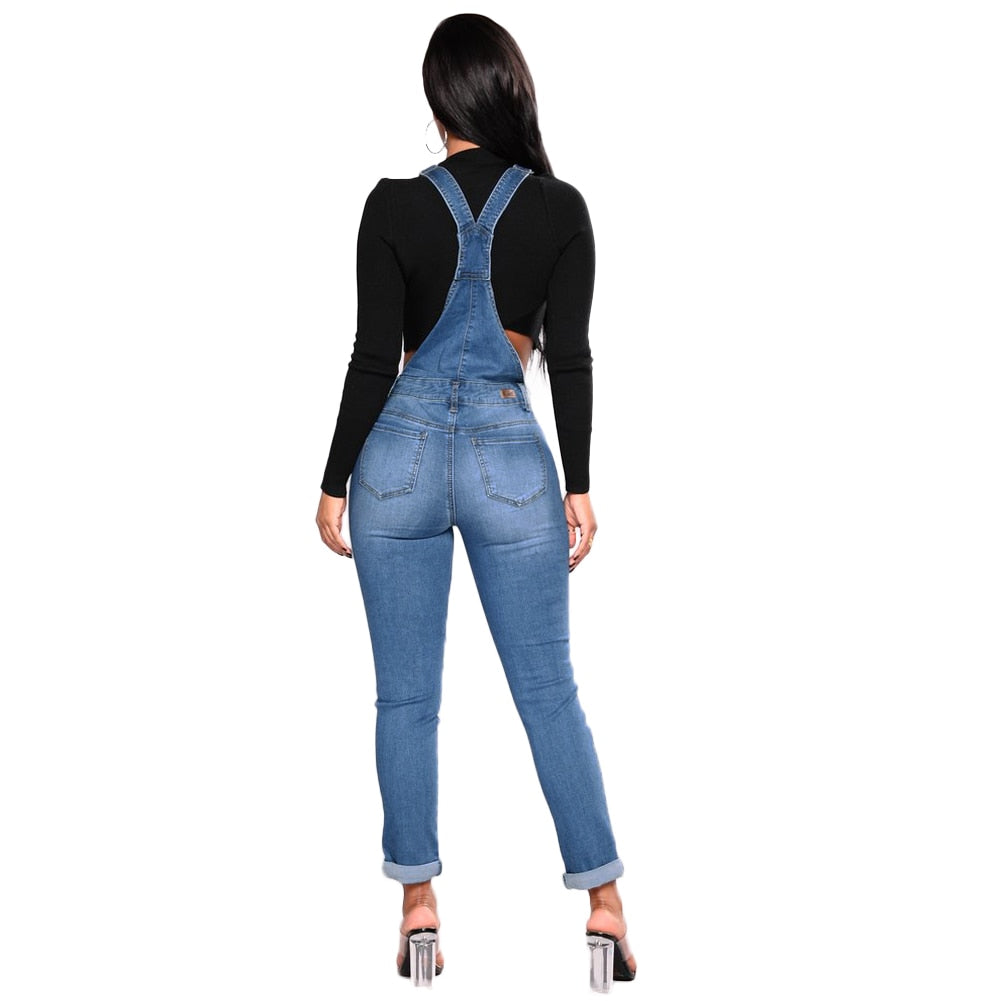 Ripped Denim Overall Jumpsuits