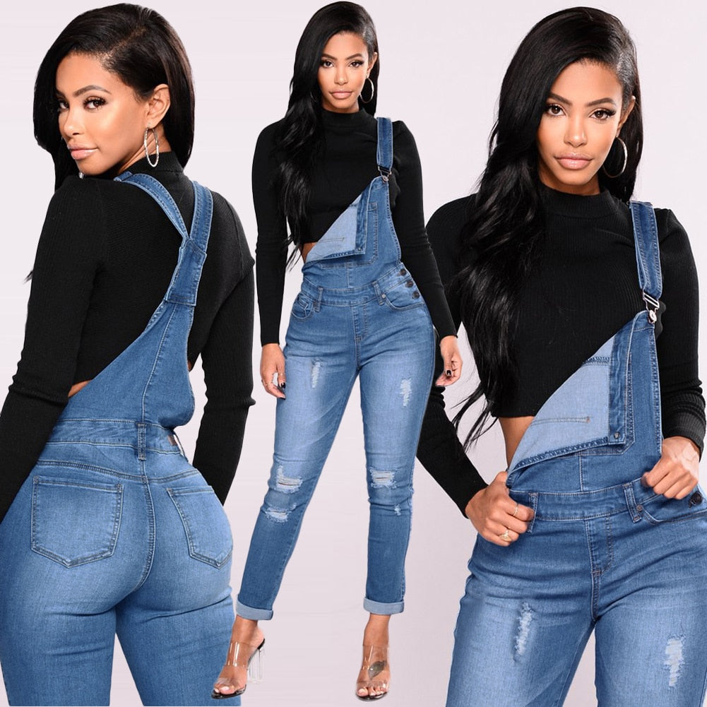 Ripped Denim Overall Jumpsuits