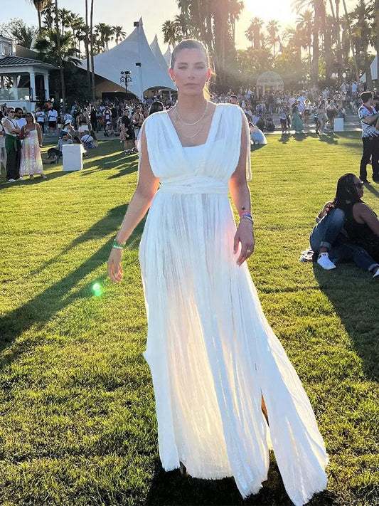 Vintage Style Deep V High Slit Maxi Dresses