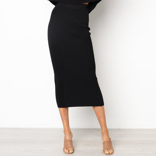 Elastic High Waist Slim Straight Bodycon Midi Skirt