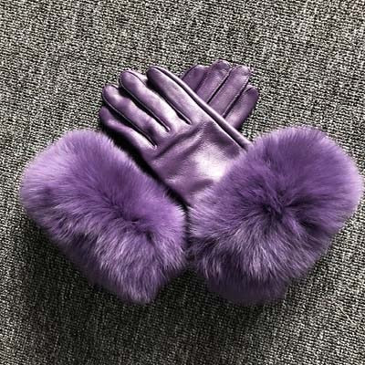 Genuine Leather Gloves Fur Cuffs Women