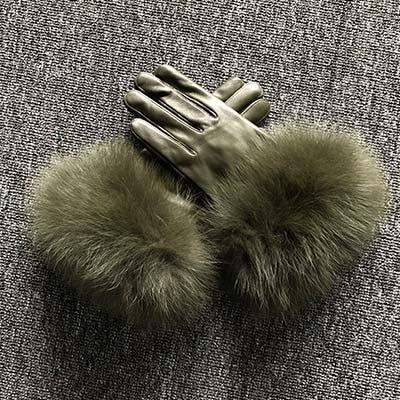 Genuine Leather Gloves Fur Cuffs Women