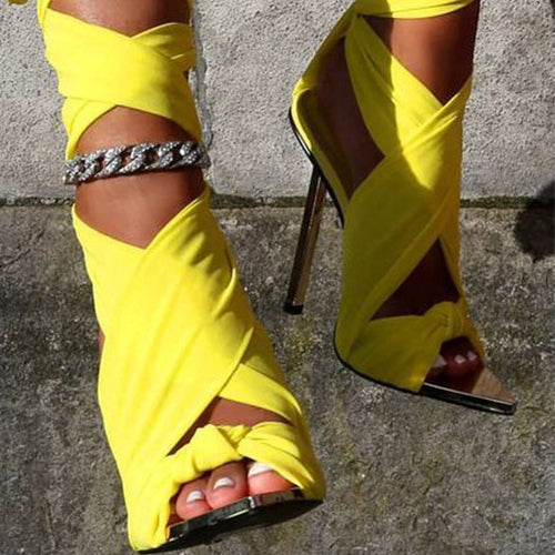 Fabric Tie Peep Toe High Heels