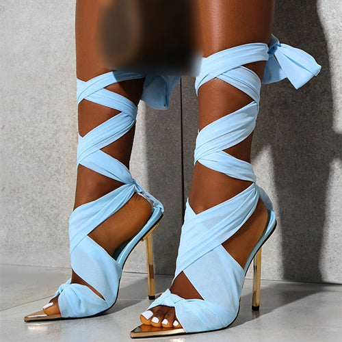 Fabric Tie Peep Toe High Heels