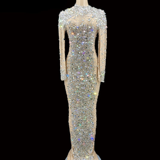 Rhinestones Crystals Mesh Maxi Dresses