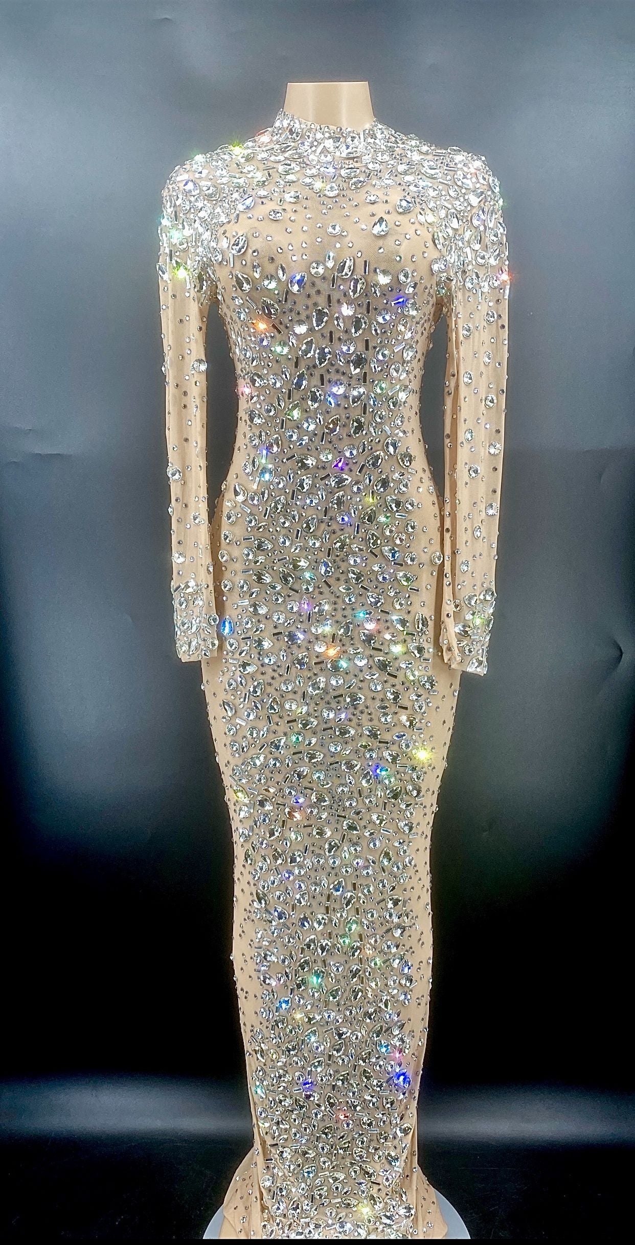 Rhinestones Crystals Mesh Maxi Dresses