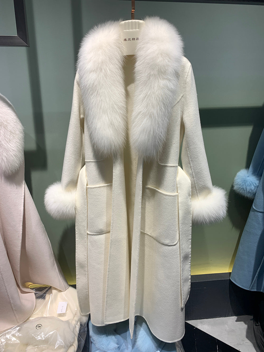 Real Fur Collar Long Pea Coats