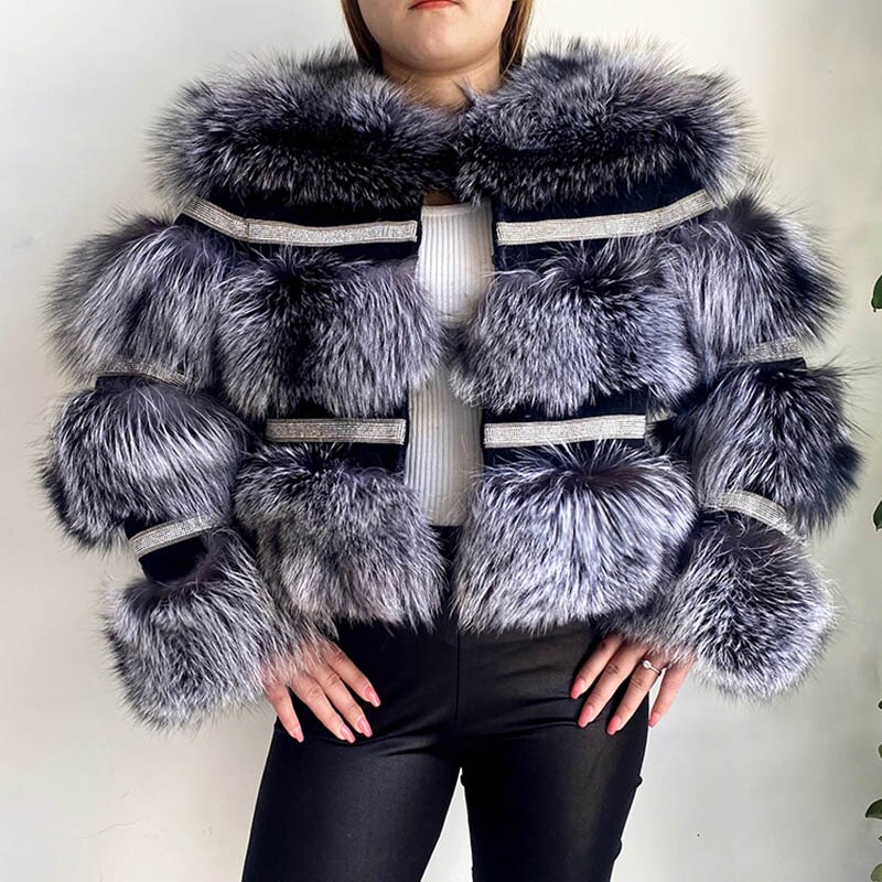 Real Fox Fur Crystal Diamond Jackets