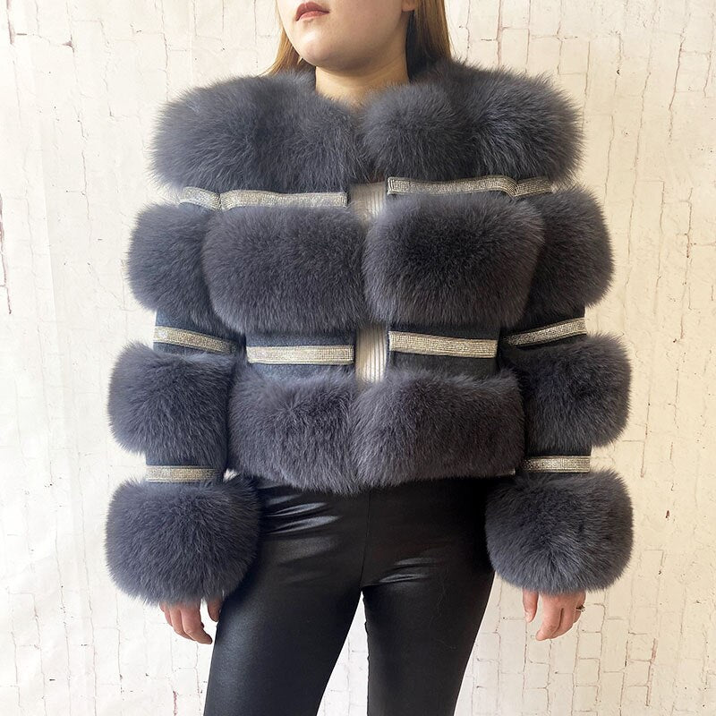 Real Fox Fur Crystal Diamond Jackets