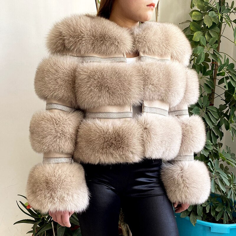 Real Fox Fur Crystal Diamond Jackets