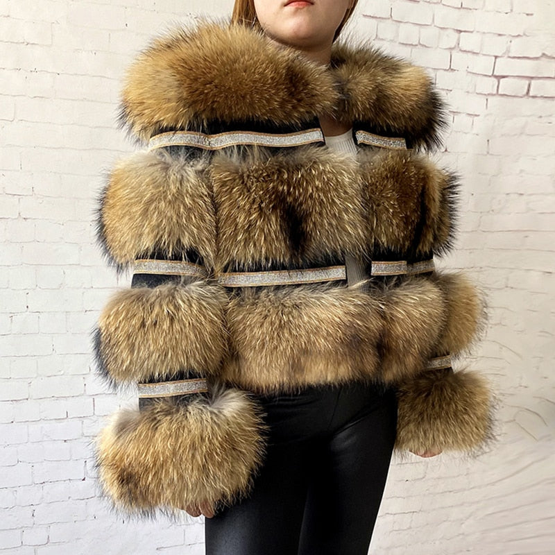 Real Fox Fur Crystal Diamond Jackets