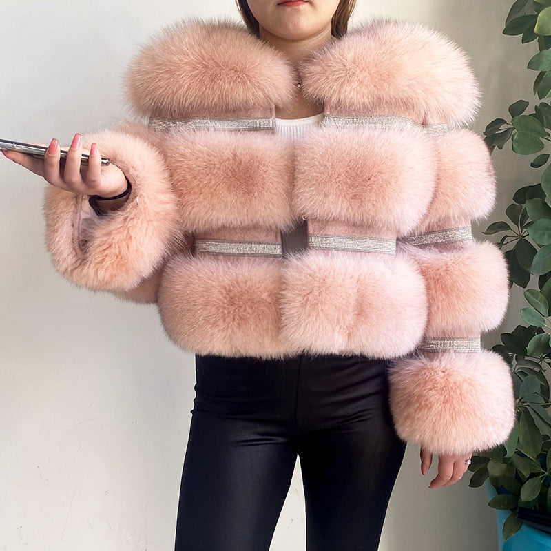 Real Fox Fur Crystal Diamond Jackets