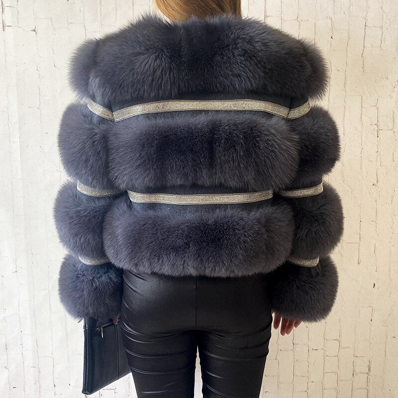 Real Fox Fur Crystal Diamond Jackets