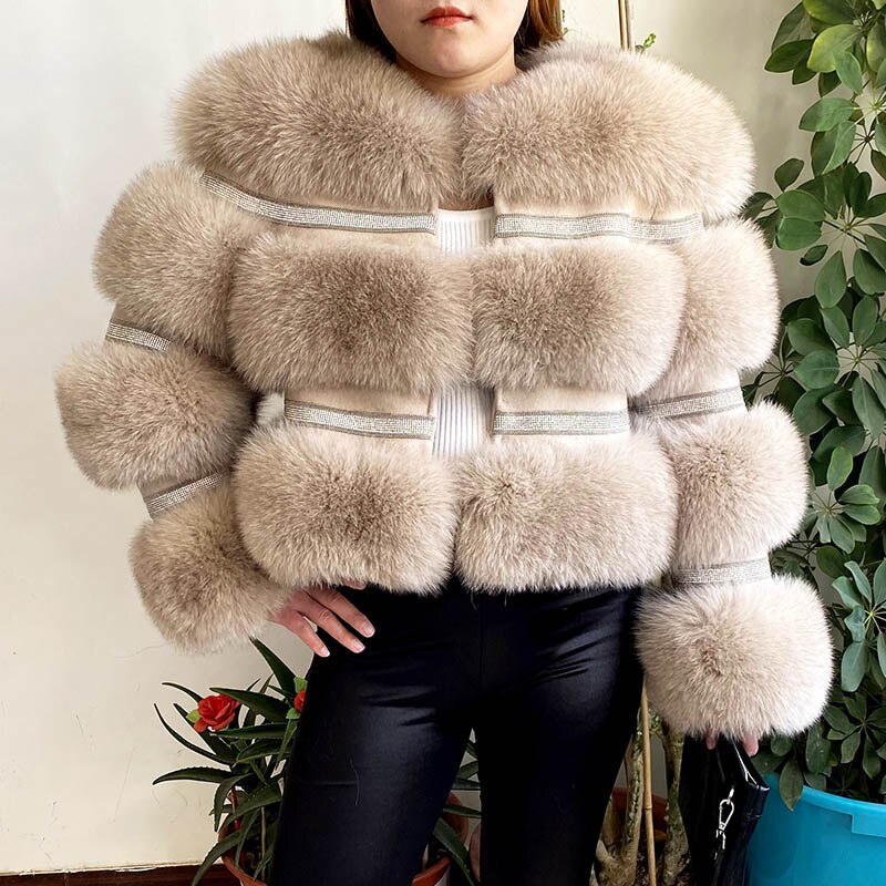 Real Fox Fur Crystal Diamond Jackets