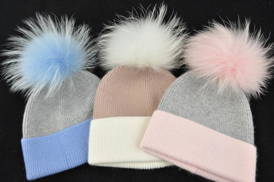 Real Fur Pom Pom Wool Knitted Beanies