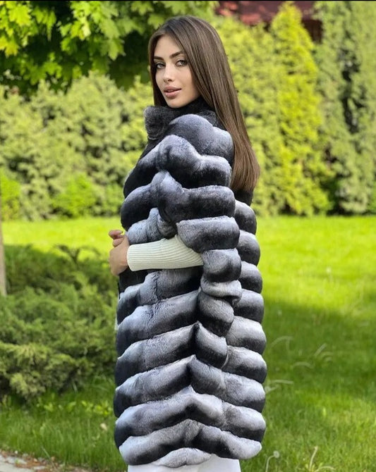 Real Fur Vest Mid-Length Chinchilla Style