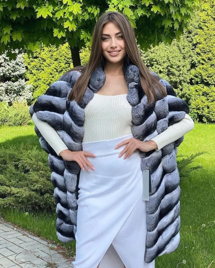 Real Fur Vest Mid-Length Chinchilla Style