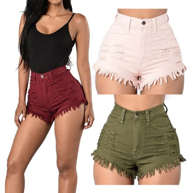 Skinny Tassel High Waist Stretch Shorts