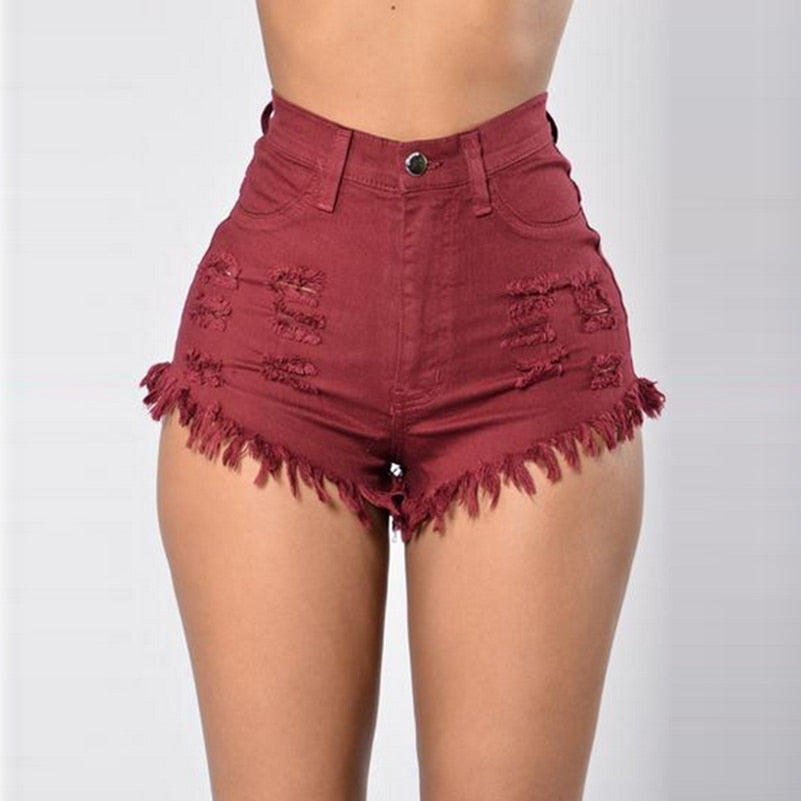 Skinny Tassel High Waist Stretch Shorts