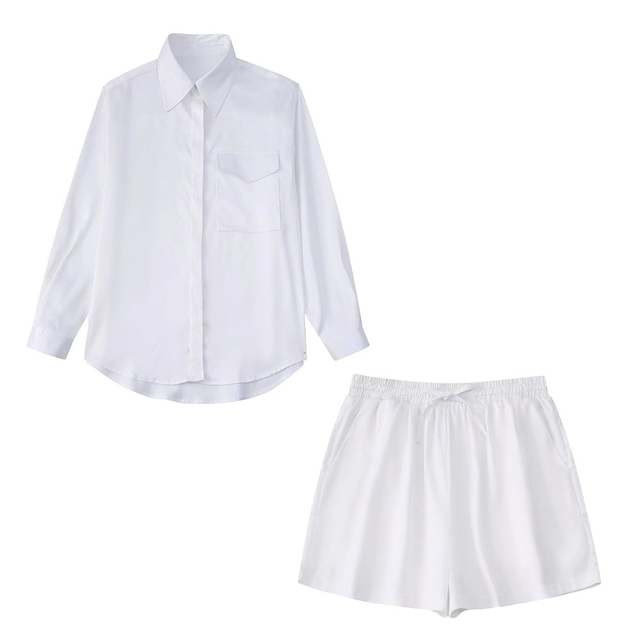 Satin Long Sleeve Shirt & Mini Shorts