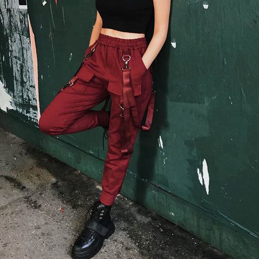 High Waist Spenders Loose Cargo Pants