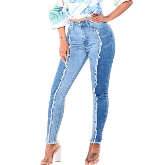 Two Tone Tassels High Waist Jeans