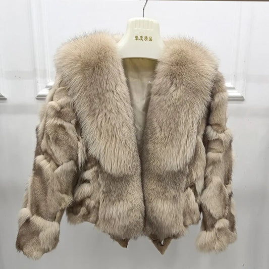 Short Fluffy Natural Big Collar Fox Fur Coats