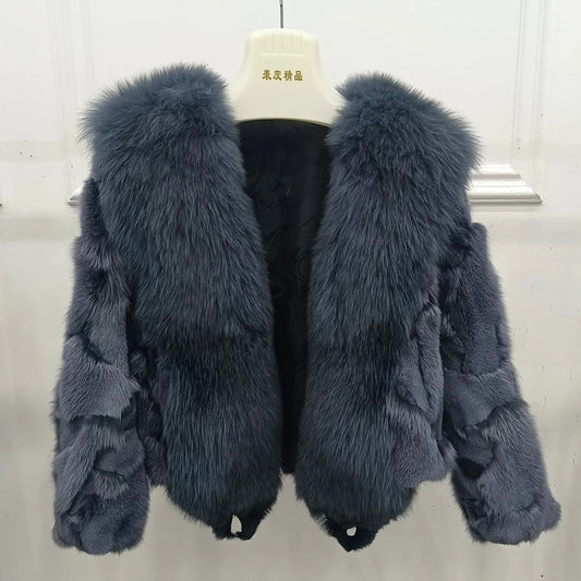 Short Fluffy Natural Big Collar Fox Fur Coats