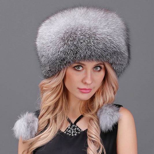 Real Fox Fur Pompom Big Caps (Multi-Colors)