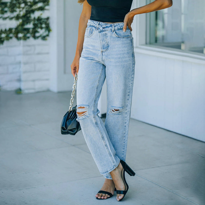 High Waist Ripped Wide Leg Loose Jeans