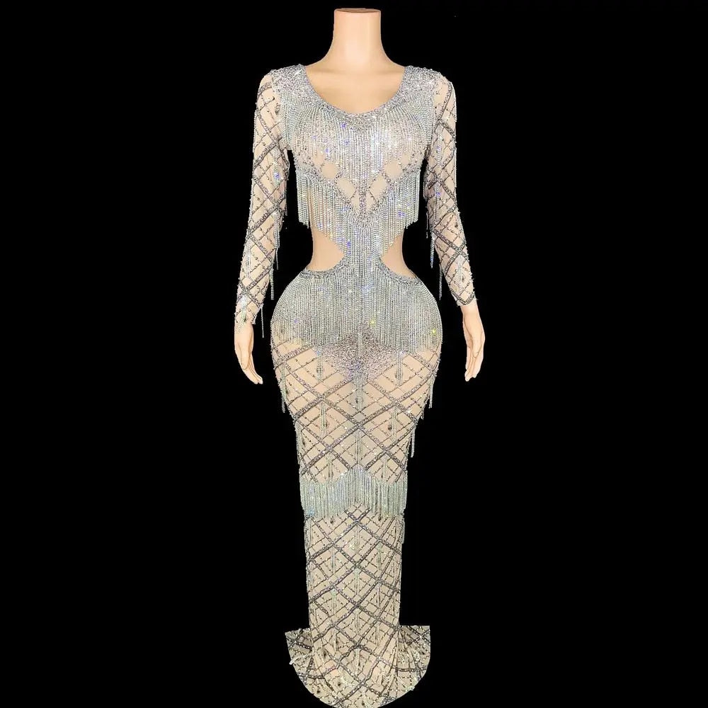 Rhinestones Chains Hollow Waist Floor-Length Dresses