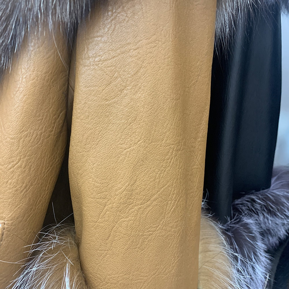 Genuine Leather Real Fox Fur Jackets
