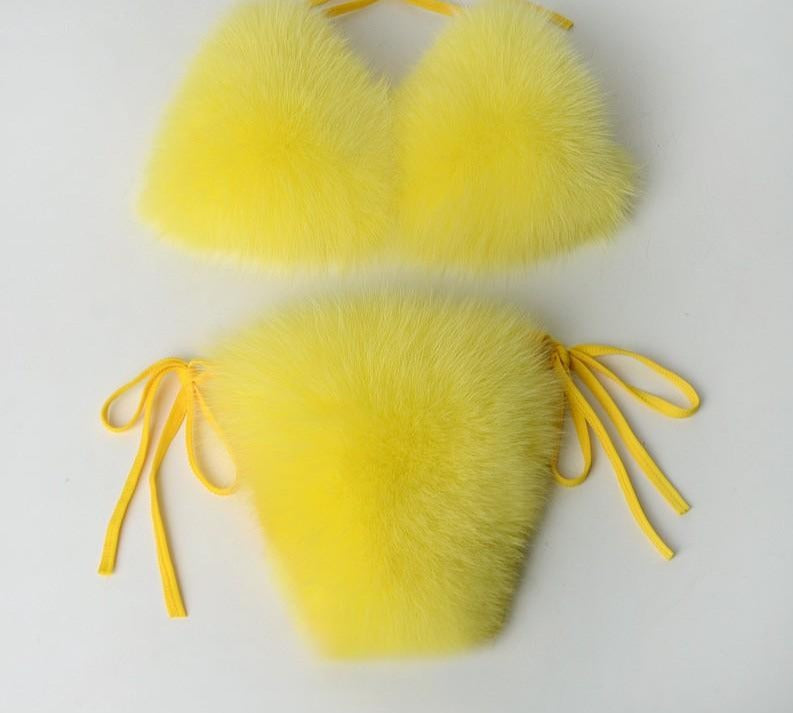 Real Fox Fur Bikini Sets w/Matching Slides (Multi-Colors)