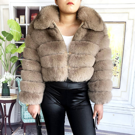 Genuine Leather Real Fur Cropped Coats