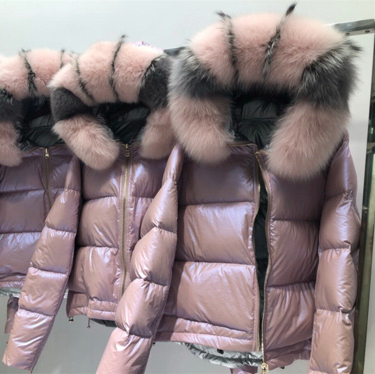 Metallic Real Fox Fur Parka Reversible Puff Jackets (Multi-Colors)