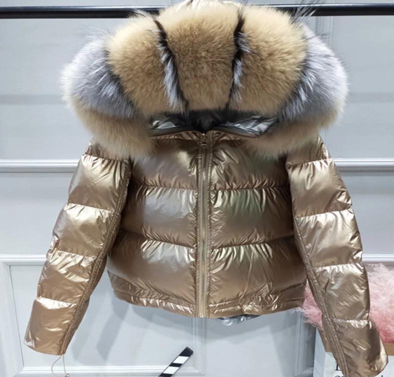 Metallic Real Fox Fur Parka Reversible Puff Jackets (Multi-Colors)