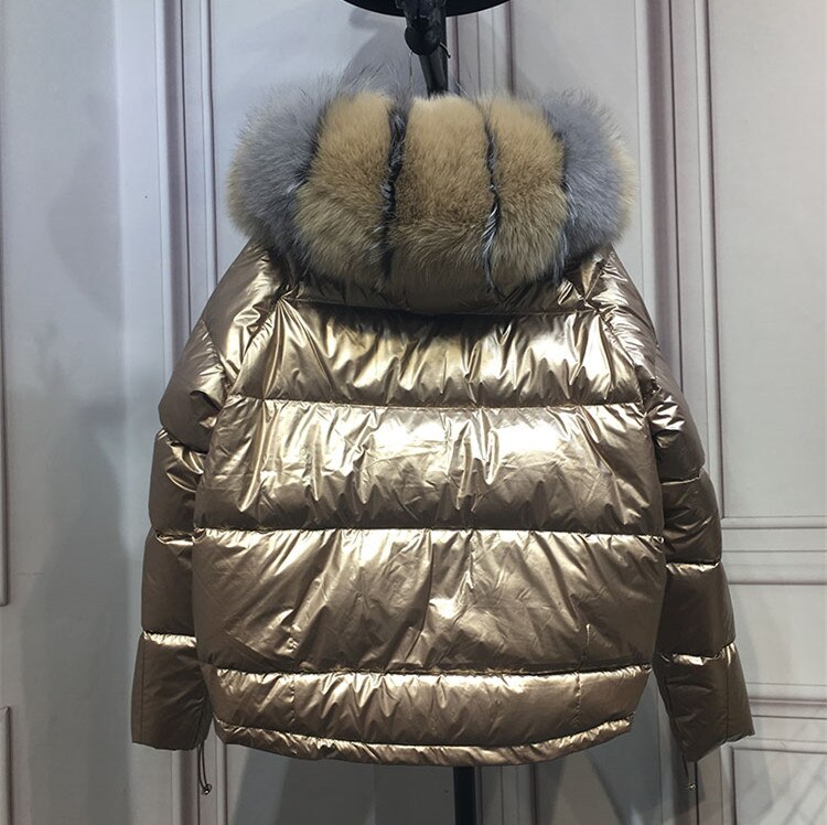 Metallic Real Fox Fur Parka Reversible Puff Jackets (Multi-Colors)