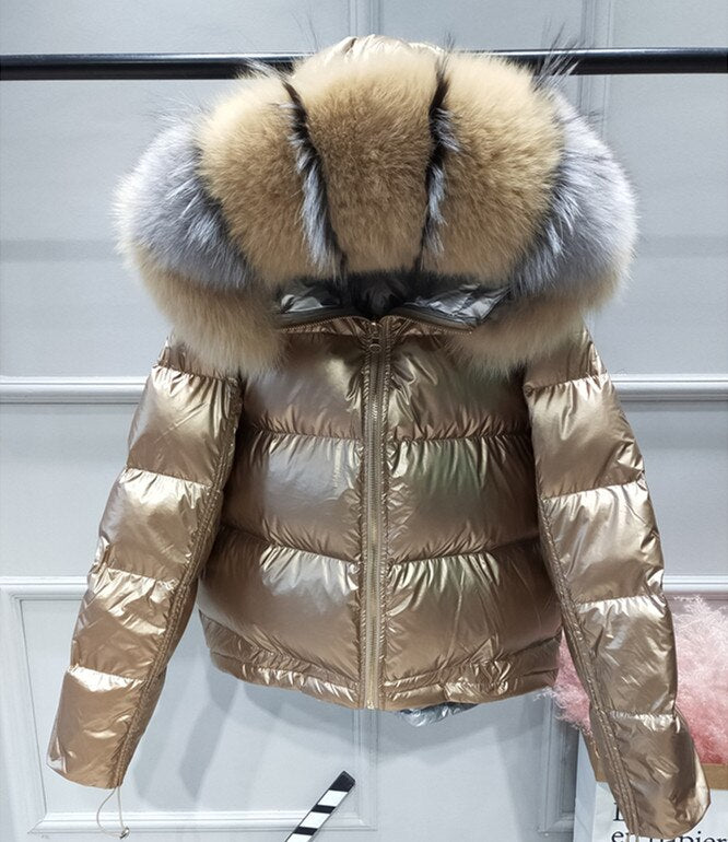 Metallic Real Fox Fur Parka Reversible Puff Jackets (Multi-Colors)