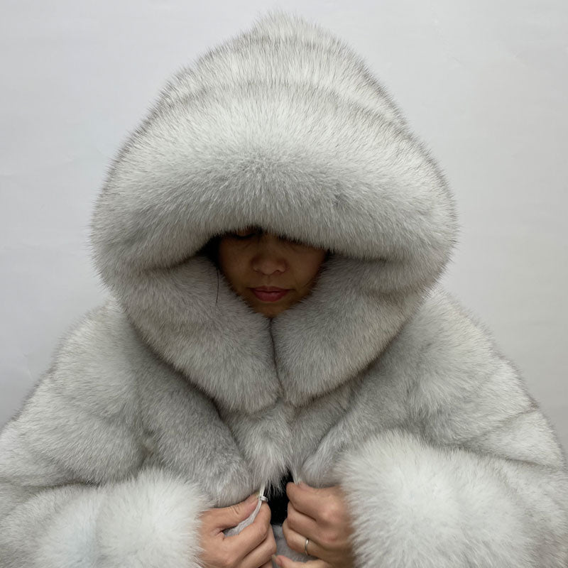 Pattern Hooded Real Fur Coats