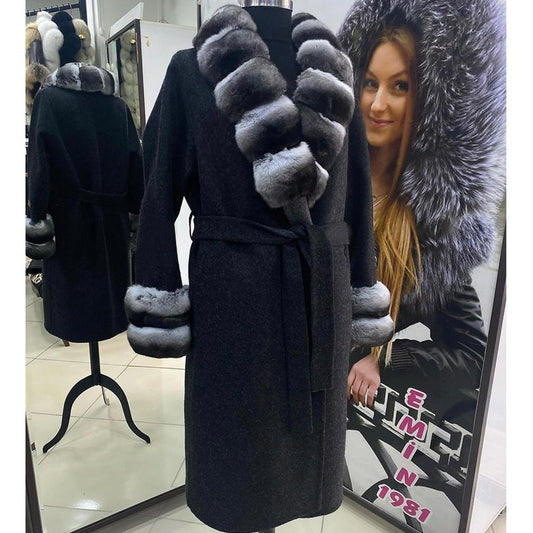 Real Fur Collar & Cuffs Cashmere Pea Coats