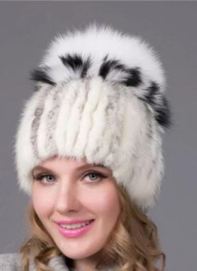 Mink Fur Knitted Slver Fox Fur Pom Caps