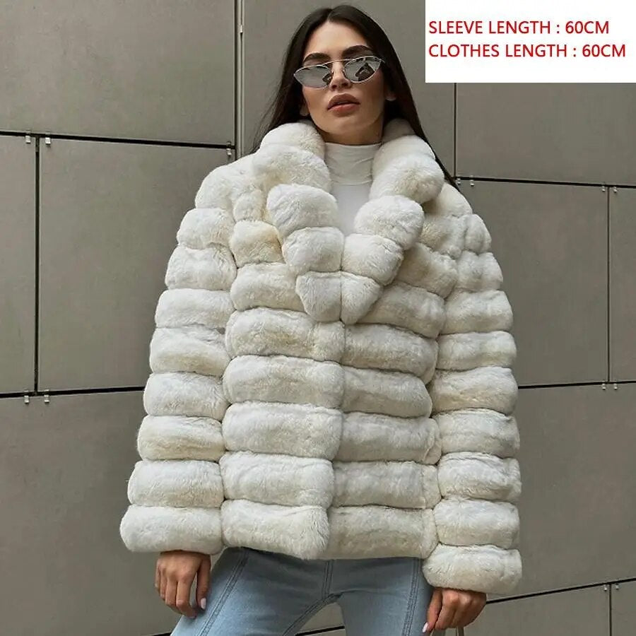 White Chinchilla Style Rex Real Fur Coat