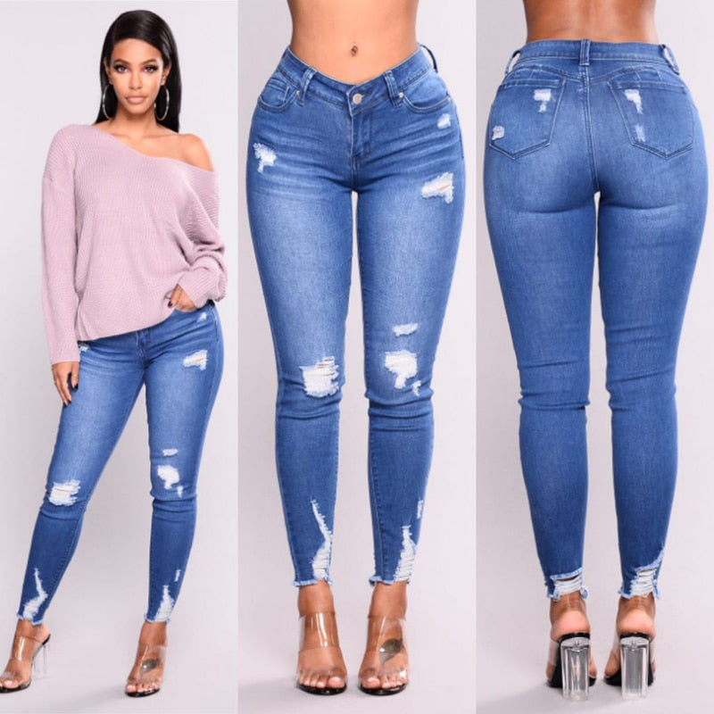 High Waist Multi Ripped Tight Jeans