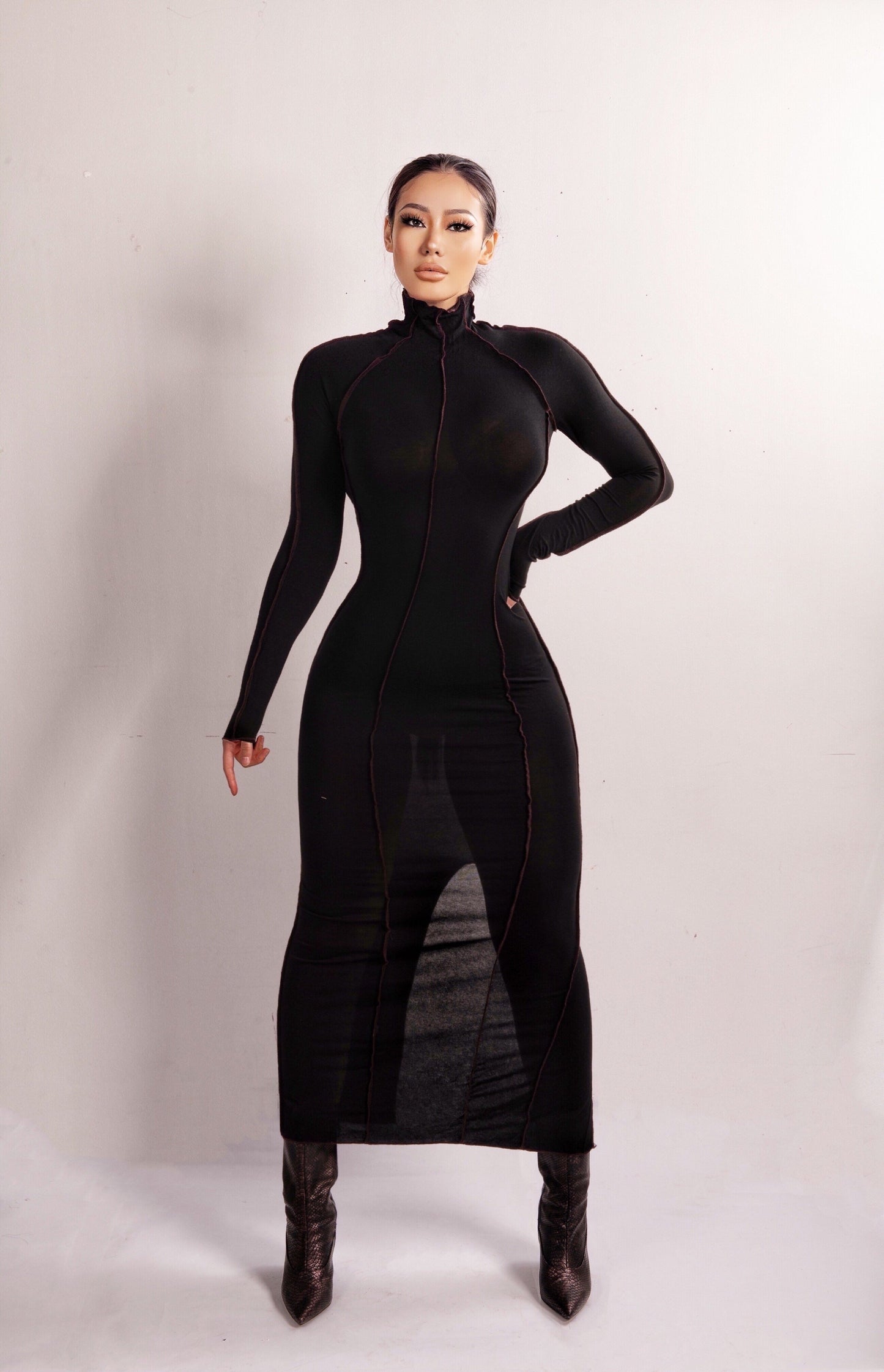 Black Turtleneck Long Sleeve Maxi Dress