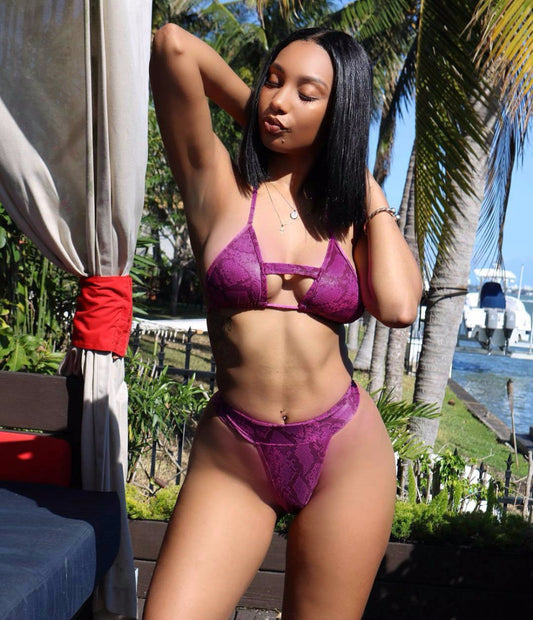 Purple Snake Print High Waist Bikini