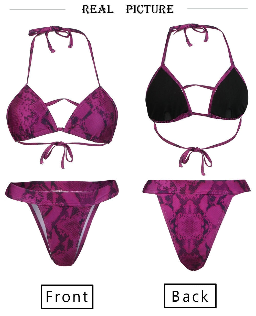 Purple Snake Print High Waist Bikini