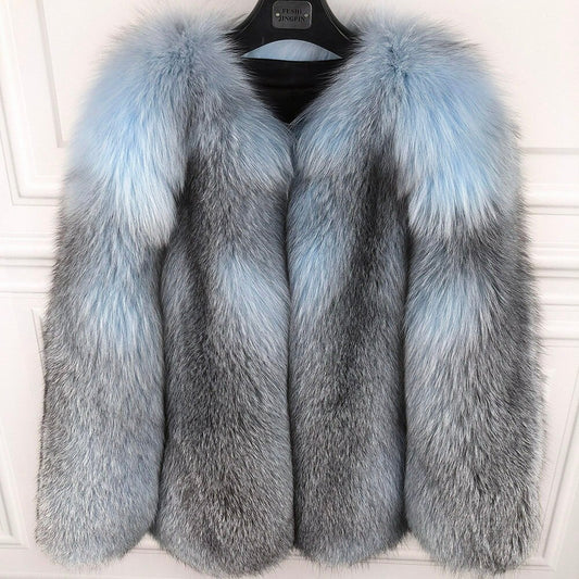 Real Fox Fur Color Blend No Collar Long Coats